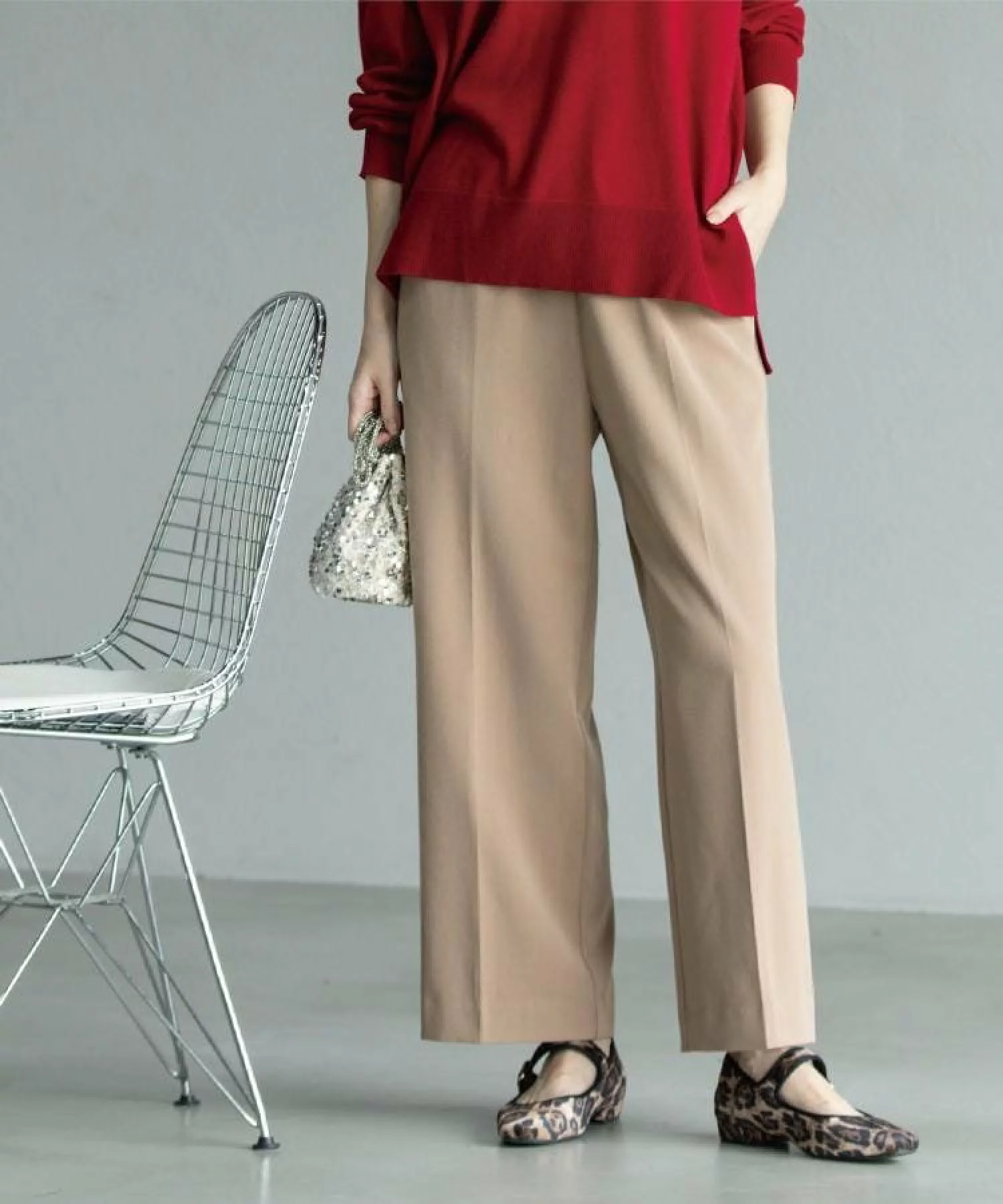 [現貨] OPAQUE.CLIP 暖感舒適寬褲【可機洗／彈性材質】駱駝棕L