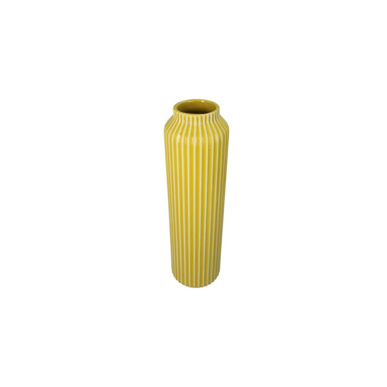 陶瓷花器 豎紋當代風高花器 黃