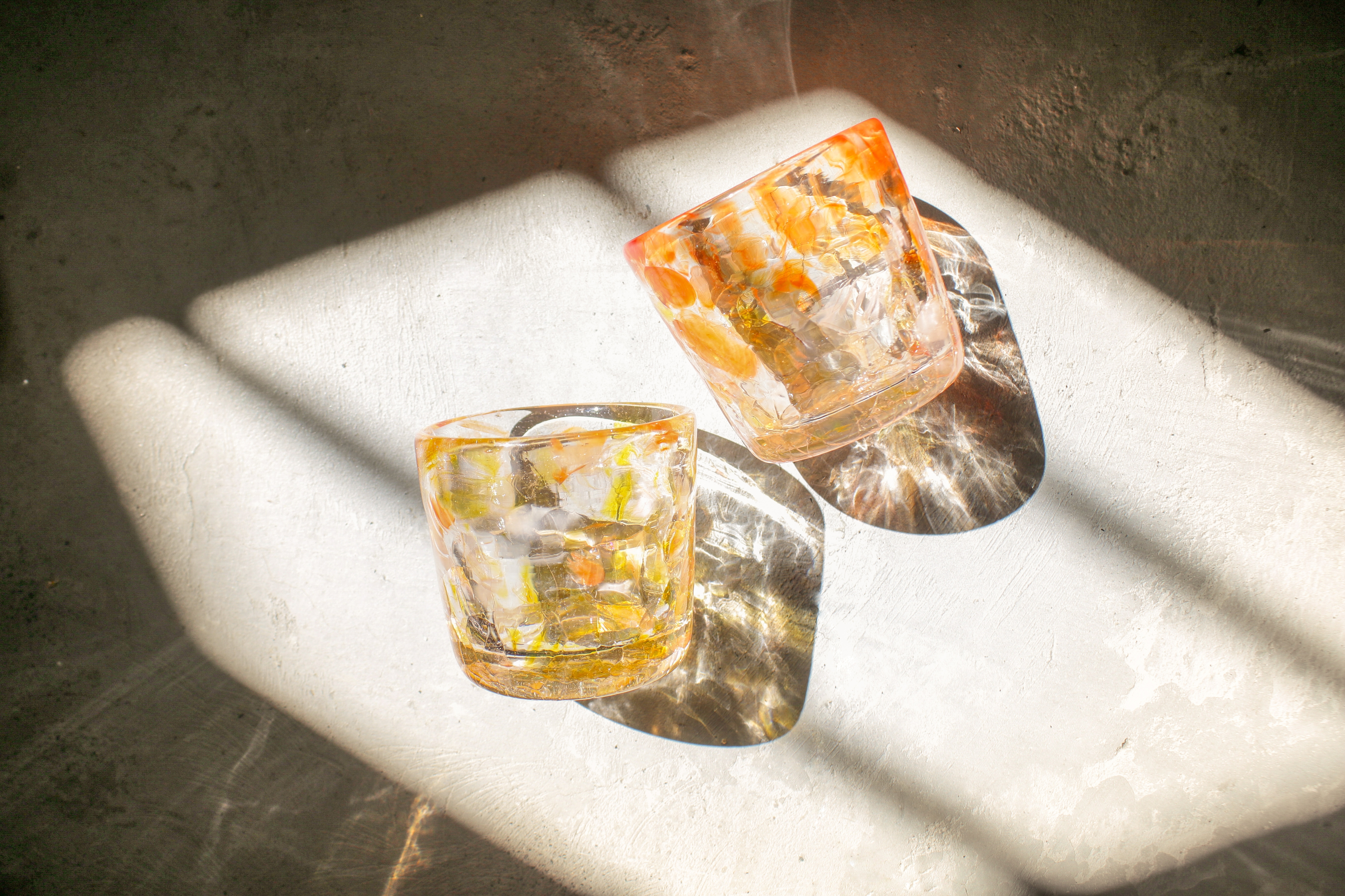 紅琉璃日花玻璃對杯禮盒