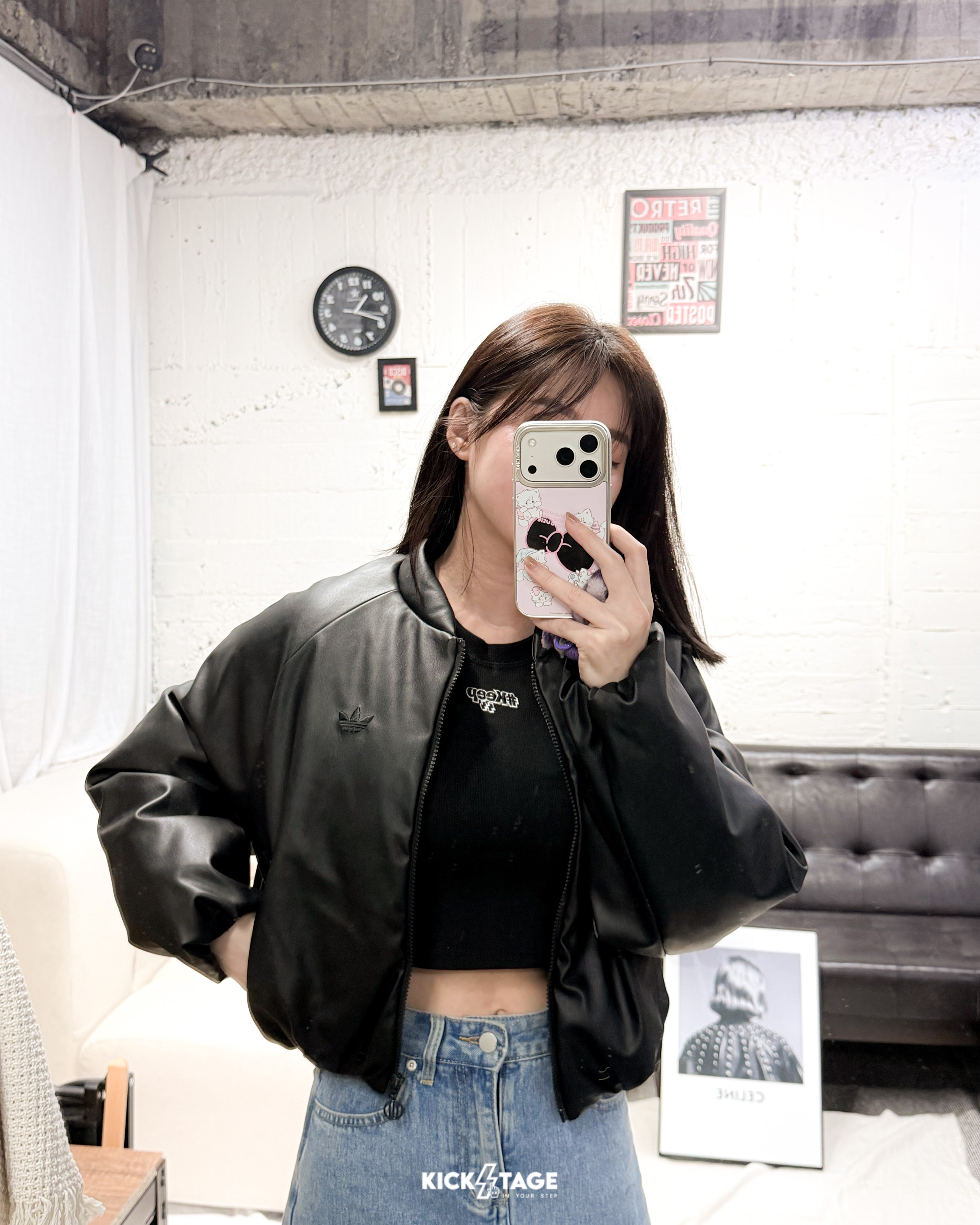 女款 ADIDAS ORIGINALS JACKET 黑色 三葉草 短版 寬鬆 保暖 人造皮革 羽絨 外套【JX5332】ADLP