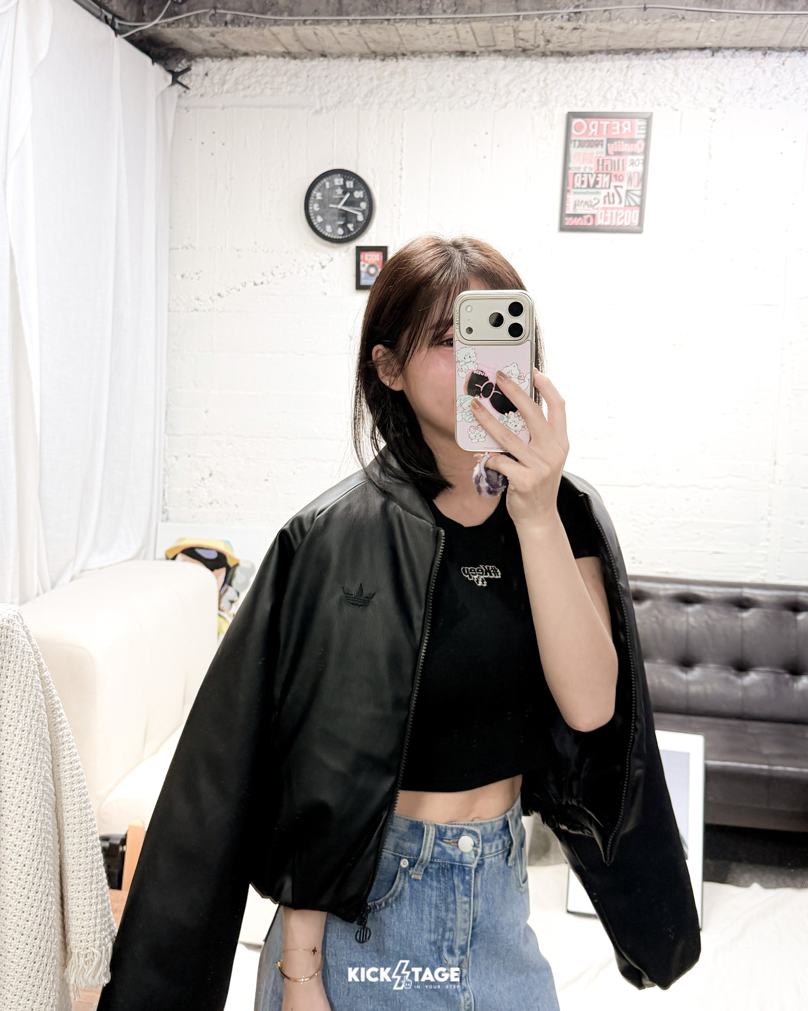 女款 ADIDAS ORIGINALS JACKET 黑色 三葉草 短版 寬鬆 保暖 人造皮革 羽絨 外套【JX5332】ADLP