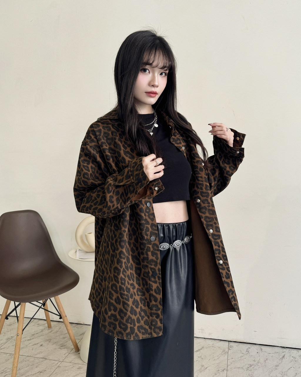 秒殺豹紋牛仔挺版襯衫外套—2318
