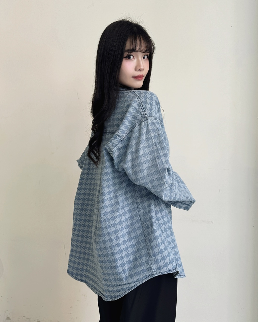 高質感千鳥格紋牛仔襯衫外套-8101