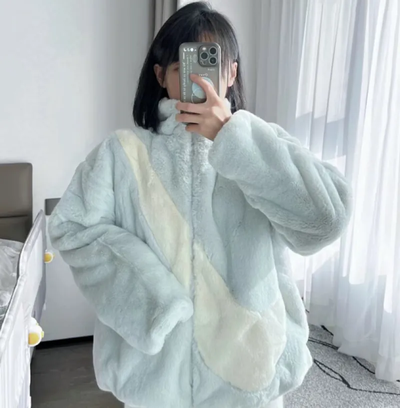 【代購】Nike NSW 人造皮草毛絨外套｜寶寶藍大勾毛毛外套｜立領保暖女款 DO3792-025