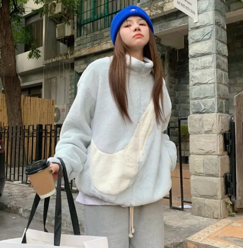 【代購】Nike NSW 人造皮草毛絨外套｜寶寶藍大勾毛毛外套｜立領保暖女款 DO3792-025