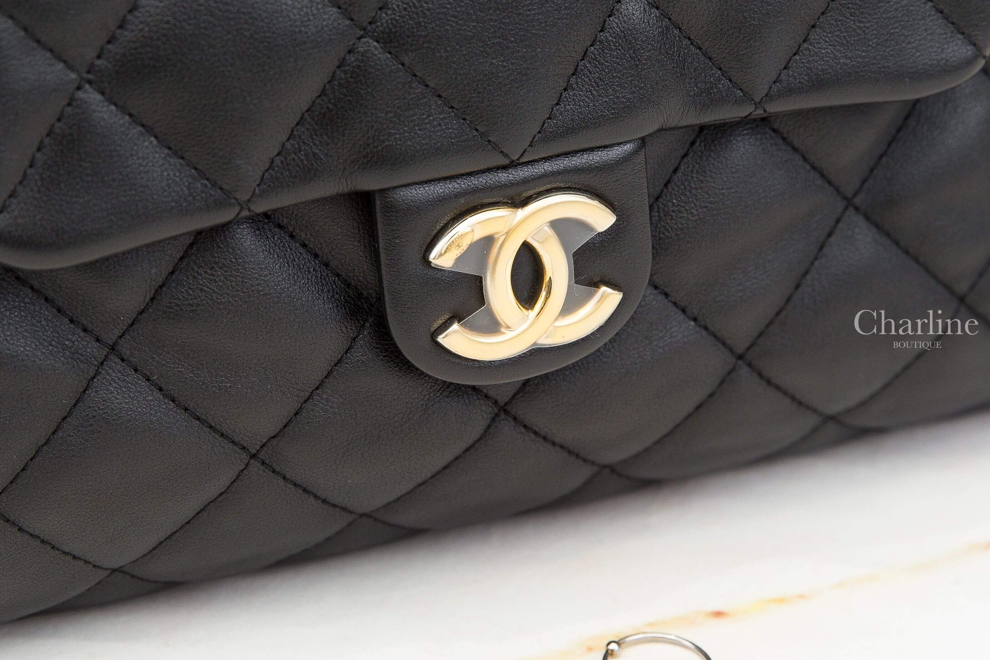 Chanel Maxi Hobo Handbag 黑色金CC酒紅內裡特大型小牛皮菱格紋手提肩背包
