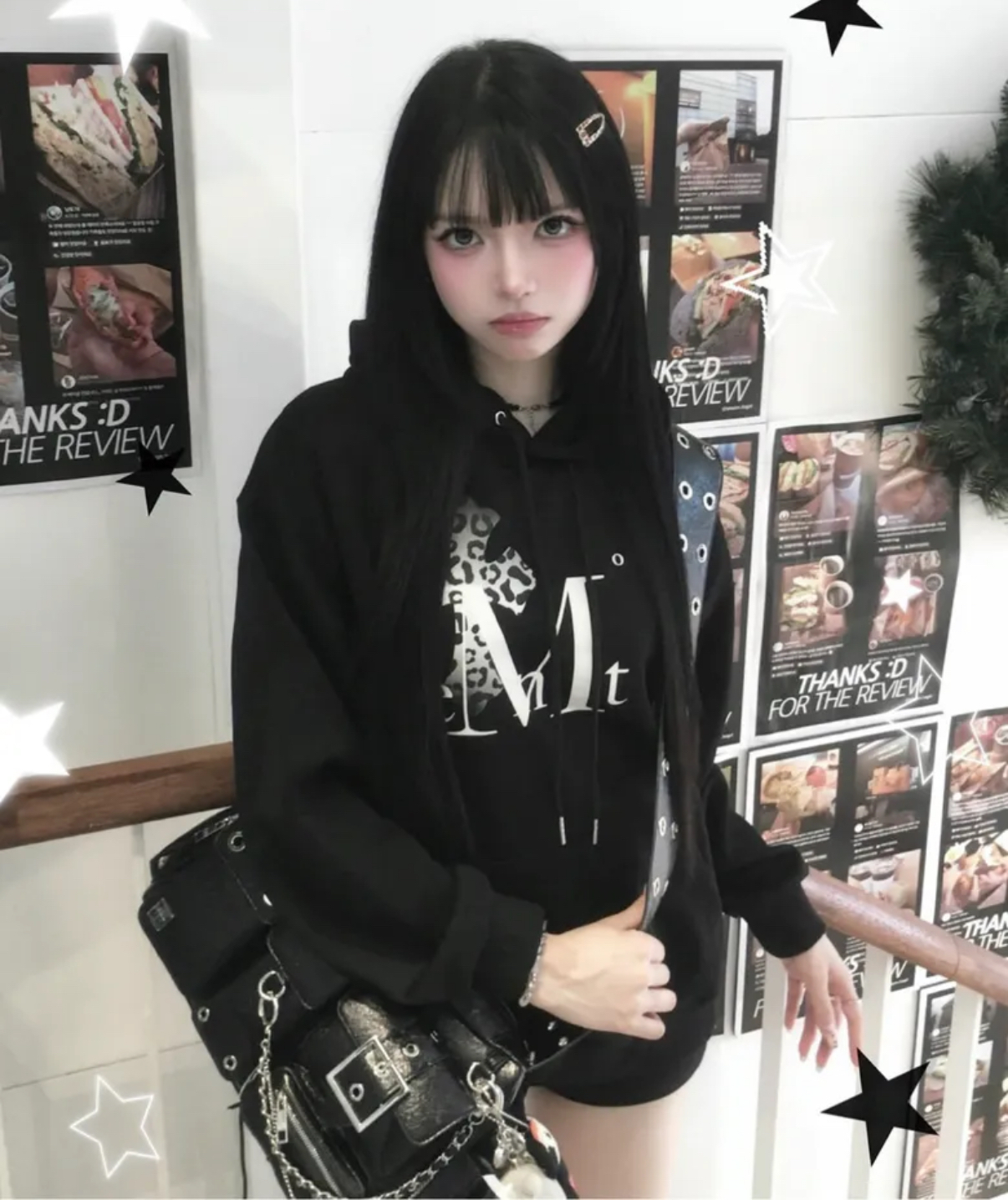 韓國🇰🇷連線 MUCENT 豹紋十字大Logo帽T 寬鬆 黑色 灰色 (任買兩件711免運)/預購