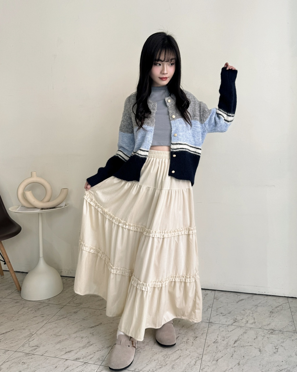 秋冬氛圍感麂燈芯絨蛋糕長裙-8320