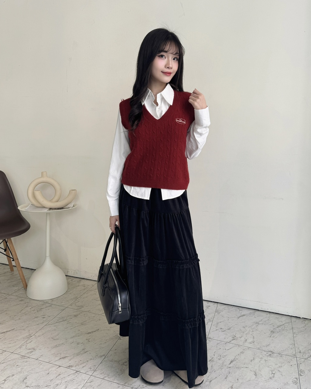 秋冬氛圍感麂燈芯絨蛋糕長裙-8320