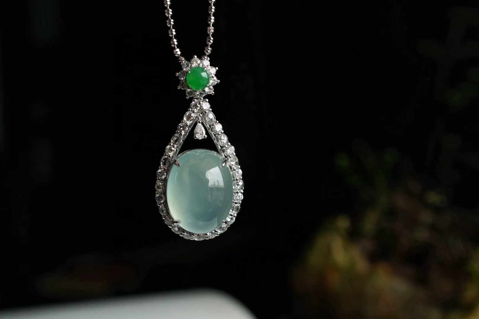 翡翠厚裝冰晴綠蛋面吊墜,天然翡翠A玉, 緬甸玉, Jade, Jadeite