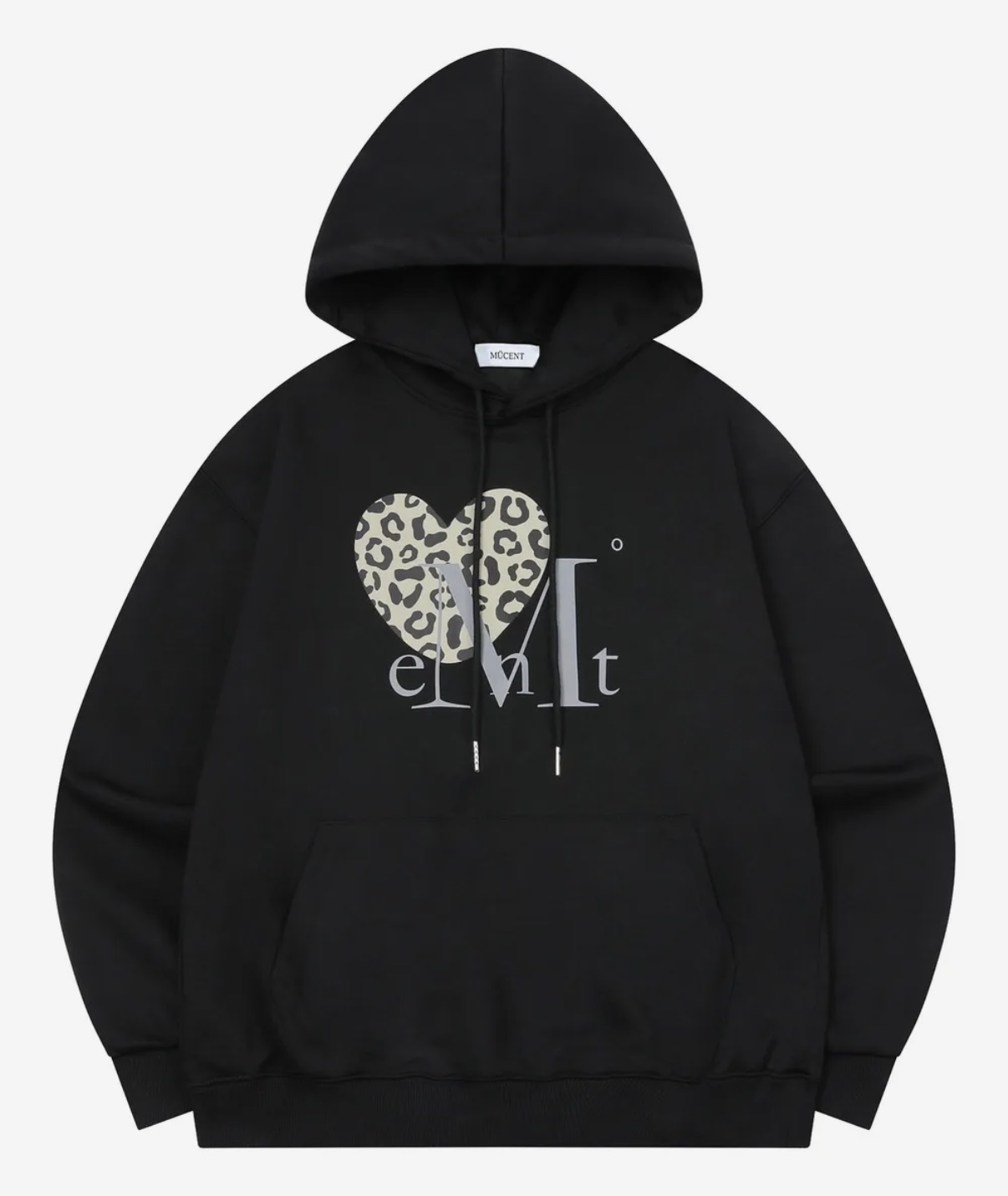 韓國🇰🇷連線 MUCENT 豹紋愛心大Logo帽T 寬鬆 黑色 灰色 (任買兩件711免運)/預購