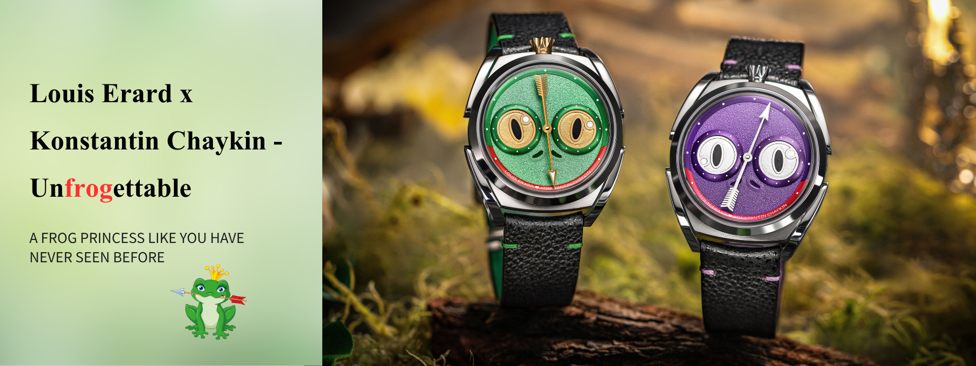 Louis Erard x Konstantin Chaykin 聯名款, Unfrogettable Green,森林綠,85340AA01.BVA191,青蛙公主,Himeji Kurozan,紫羅蘭,85340AA02.BVA192