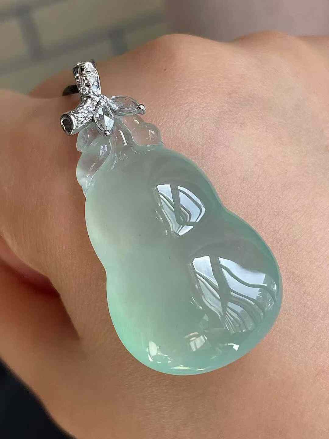 翡翠高冰葫蘆吊墜,天然翡翠A玉, 緬甸玉, Jade, Jadeite