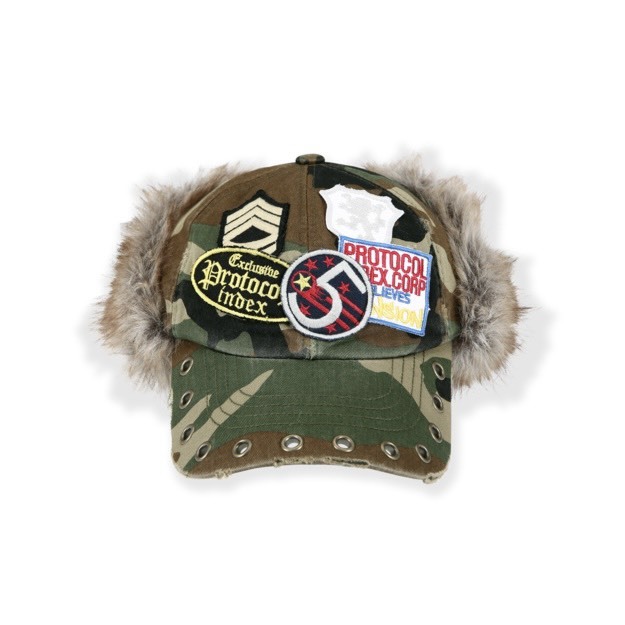 Protocol Index Camo Trooper Cap フライトキャップ Protocol Index CAMO TROOPER CAP - CAMO 毛毛迷彩飛行帽棒球帽老帽