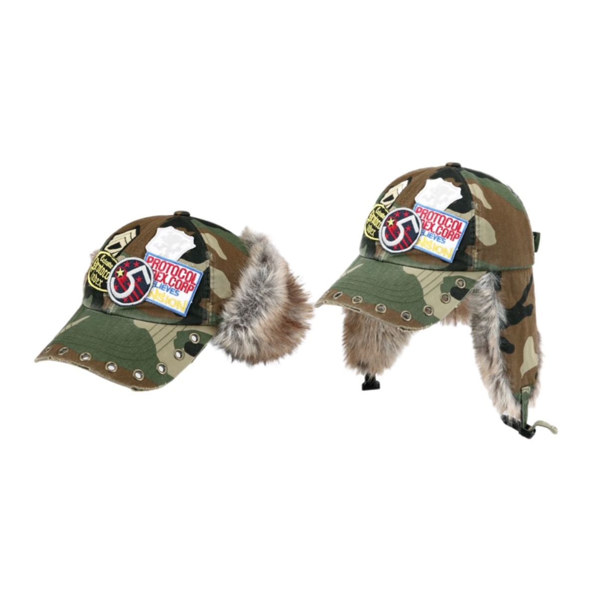 Protocol Index Camo Trooper Cap フライトキャップ Protocol Index CAMO TROOPER CAP - CAMO 毛毛迷彩飛行帽棒球帽老帽