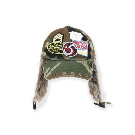 Protocol Index Camo Trooper Cap フライトキャップ Protocol Index CAMO TROOPER CAP - CAMO 毛毛迷彩飛行帽棒球帽老帽
