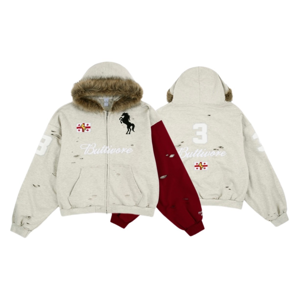Protocol Index BUTTIVORE FUR LINING ZIP HOODIE - OATMEA