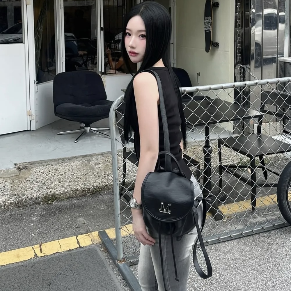 MUCENT LUNELLE METAL LOGO 金屬標 全黑 迷你 皮革後背包 雙肩包 韓國代購