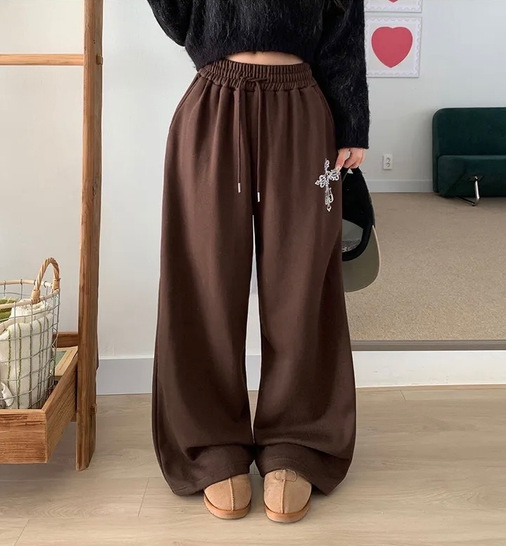 【優惠價預訂】韓國內有絨毛十字棉質長褲（4色）