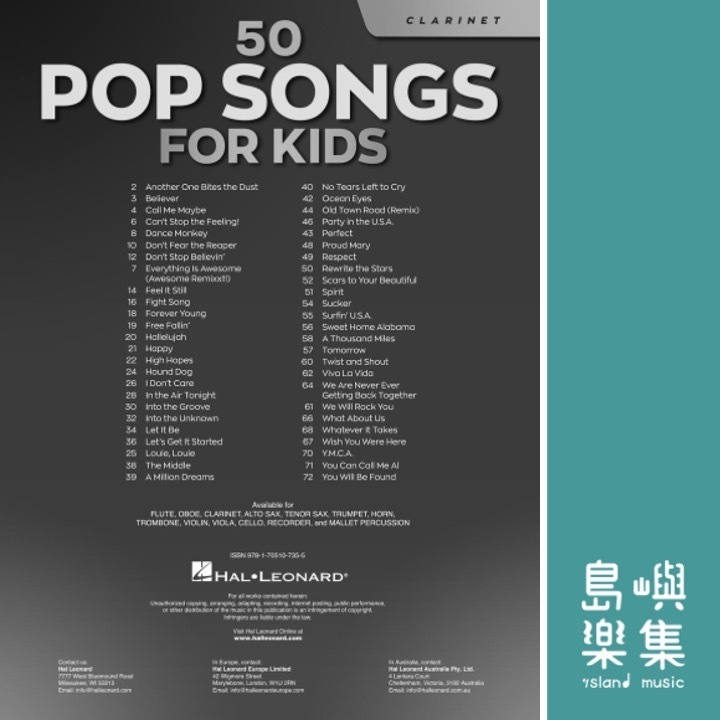 50 Pop Songs for Kids for Clarinet