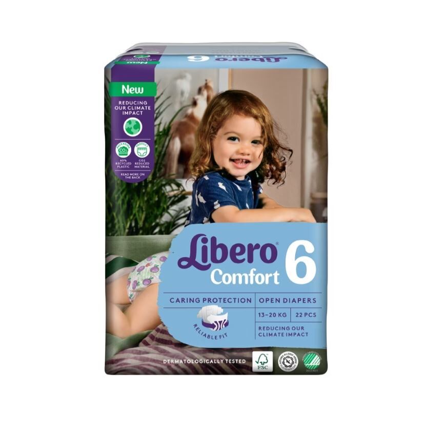 麗貝樂 Libero｜Comfort｜嬰兒黏貼型紙尿褲／尿布 (6號) XL 22片x8包／箱