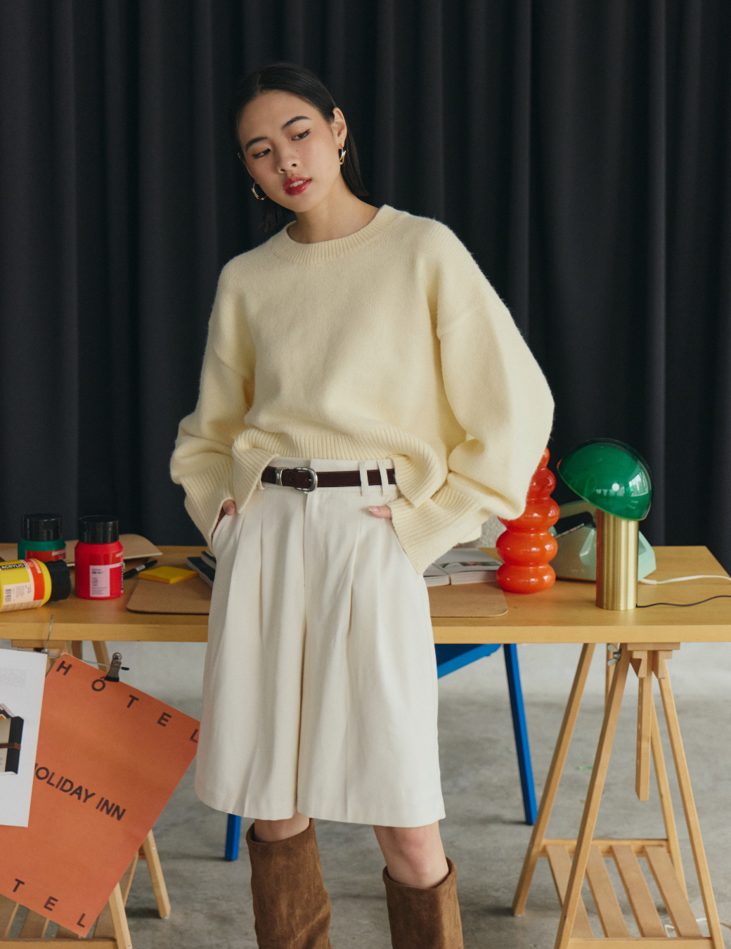 寬羅紋造型簡約毛衣