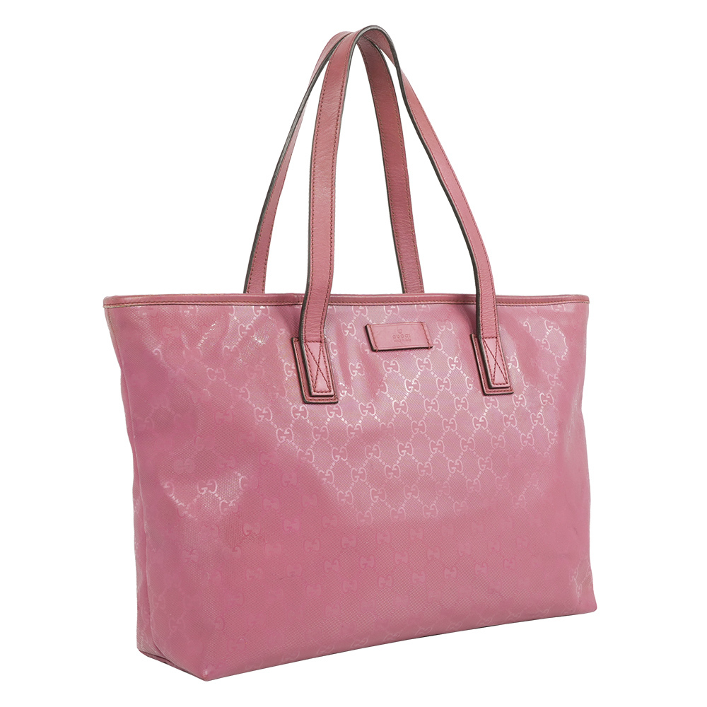 【GUCCI】GG Logo 亮面塗層帆布手提/肩背拉鍊購物包(粉紫色)