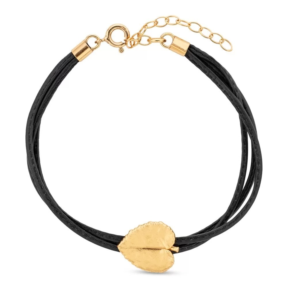 1TA0524-491 THALLO Emotions Cyclamen Bracelet Mini Leather, 24K Gold Vermeil on Sterling Silver - Black #s311b (A-SK-E)