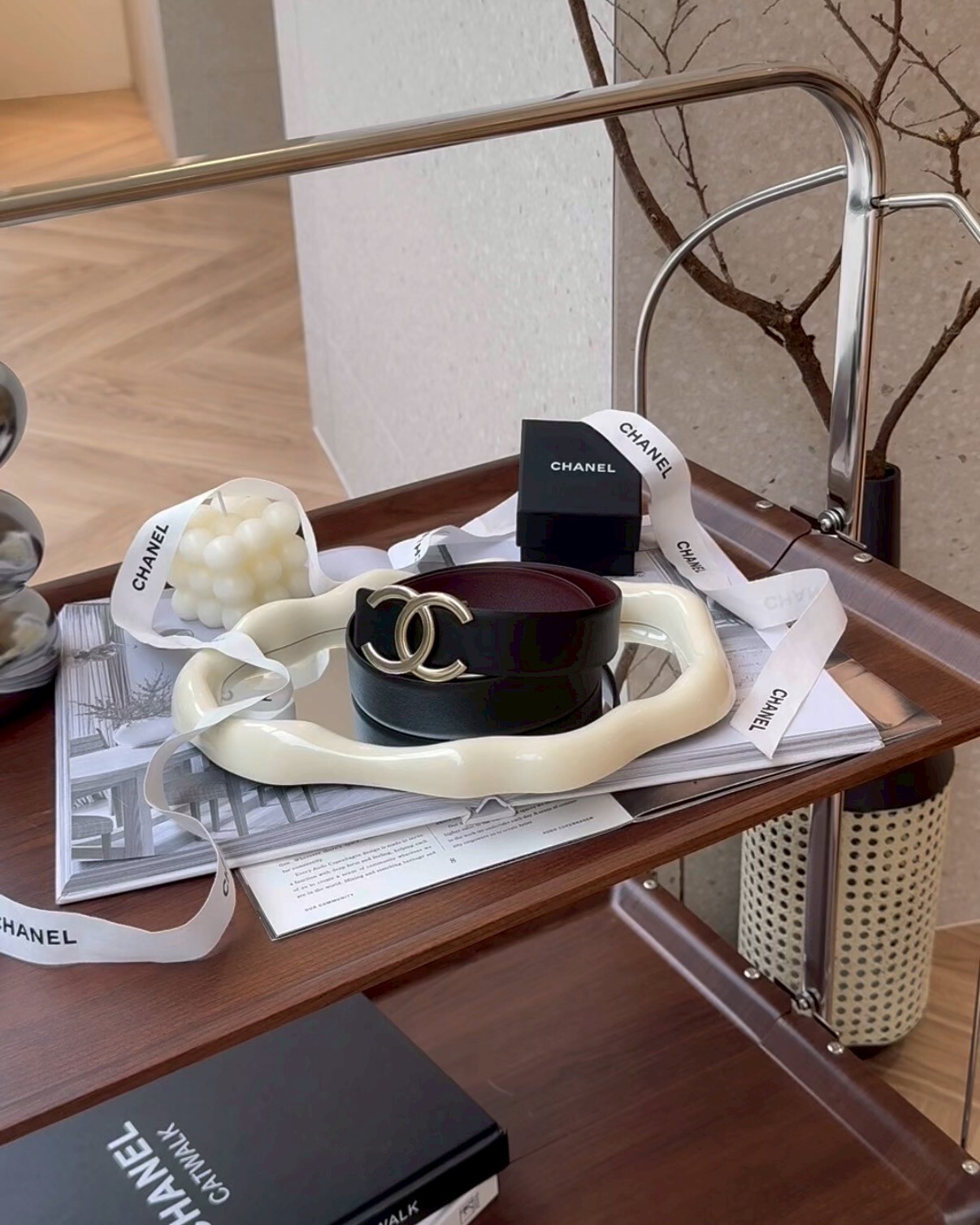 CHANEL｜經典雙C雙面皮帶 黑金/酒紅色