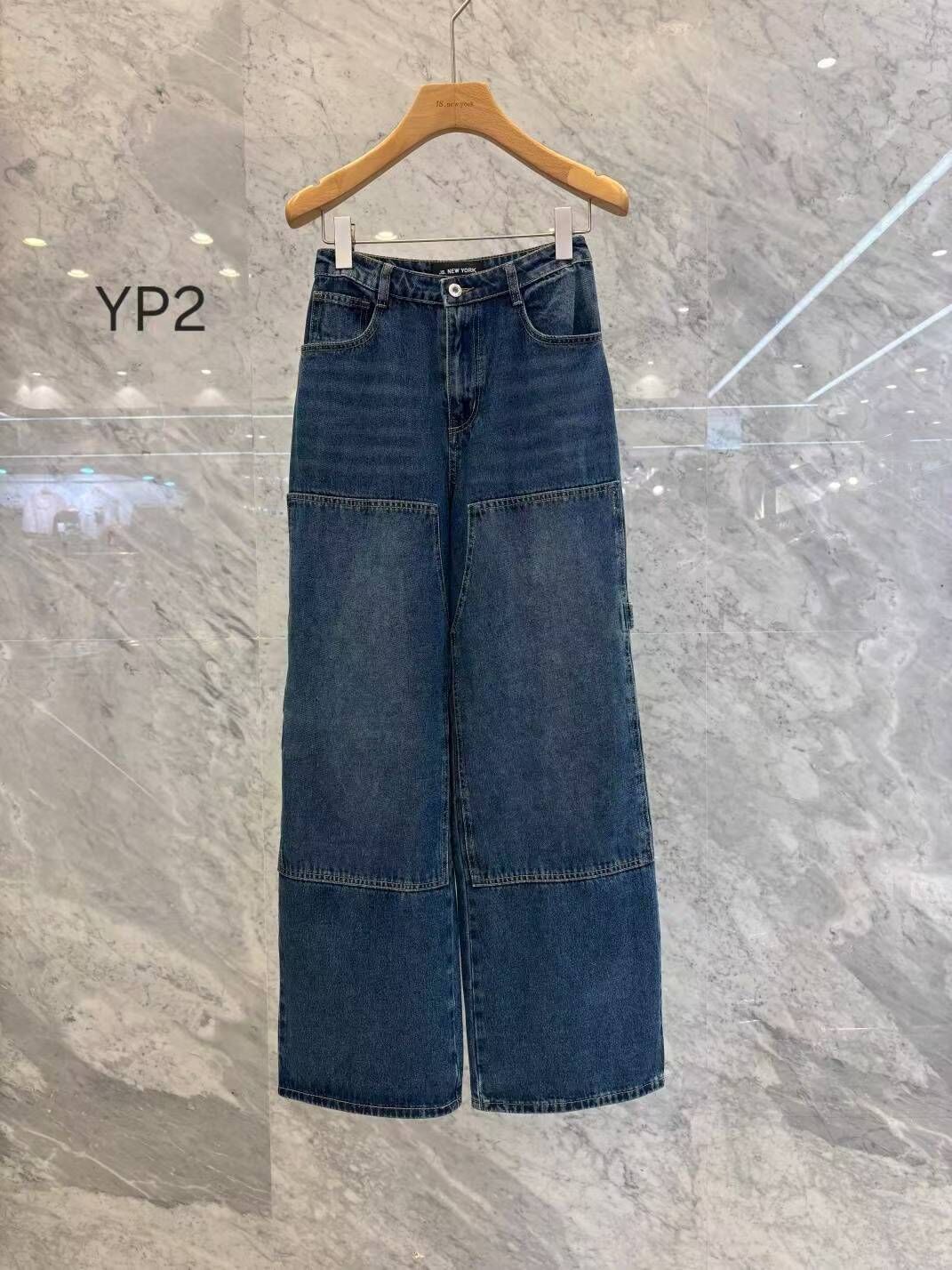 JN5202 直筒貓鬚高腰牛仔褲