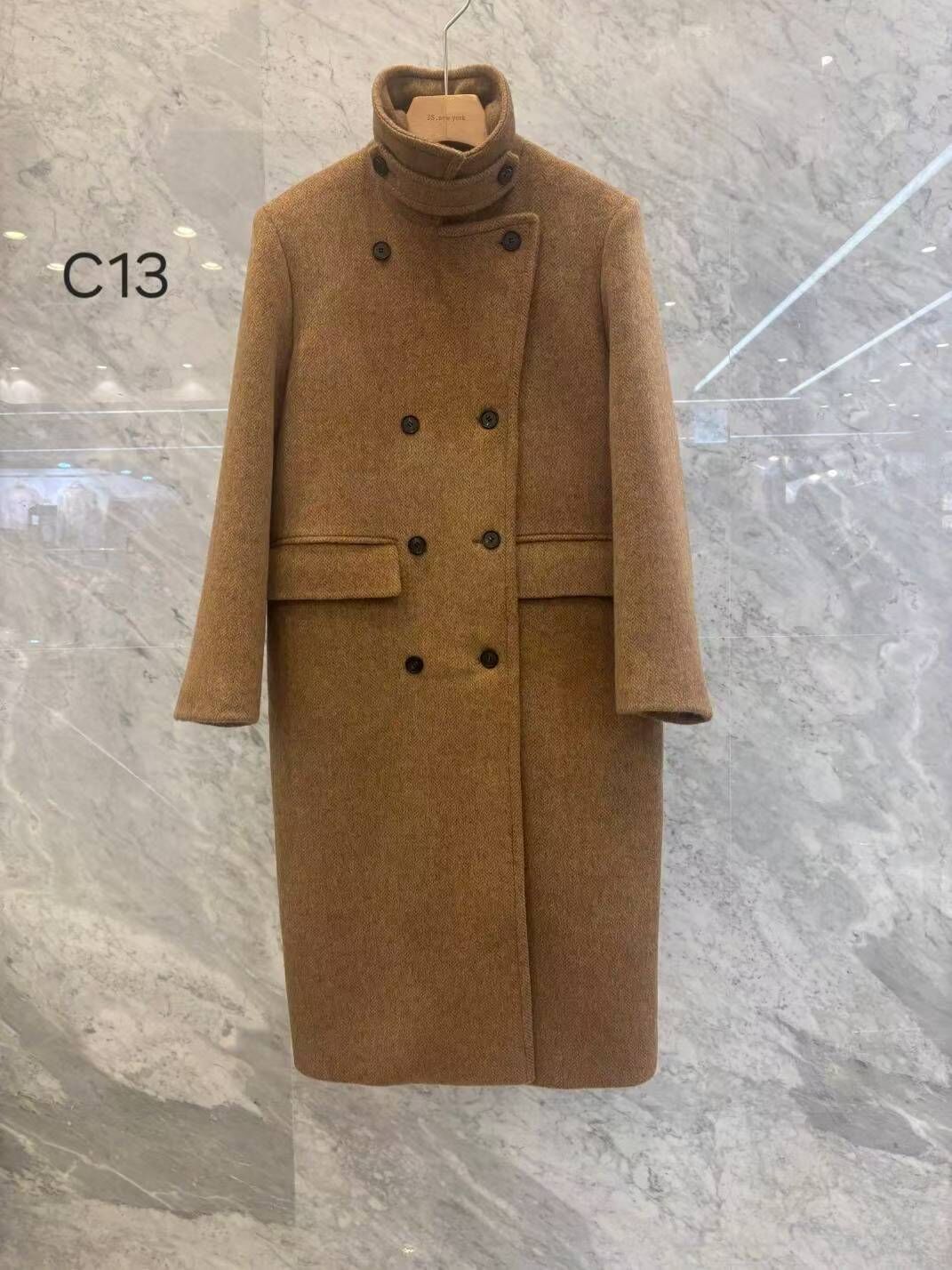 JN5204 駝色立領極簡長版外套