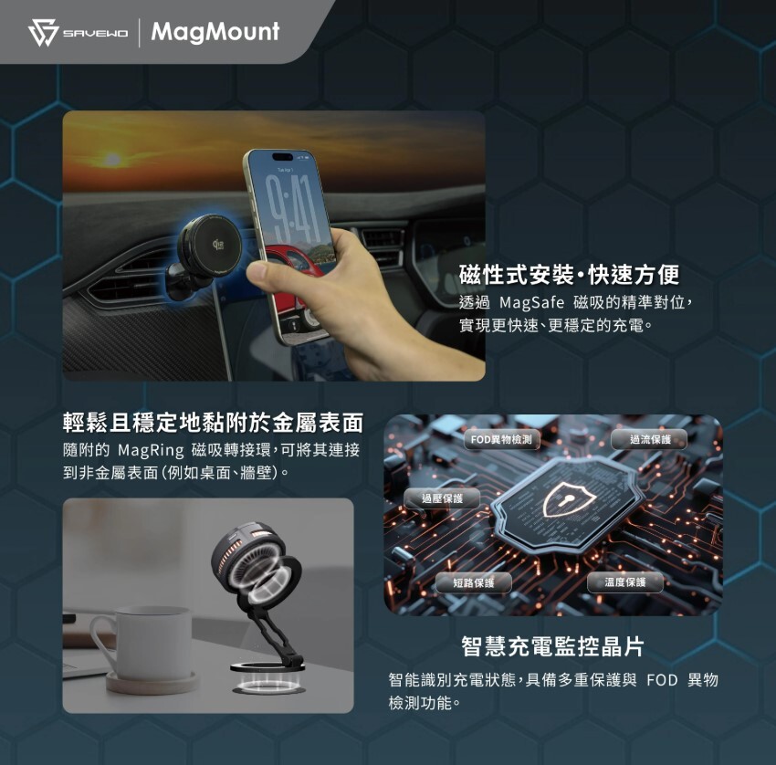 Savewo MagMount PRO2 Qi2.2 磁吸無線充電支架 MM-W25Q