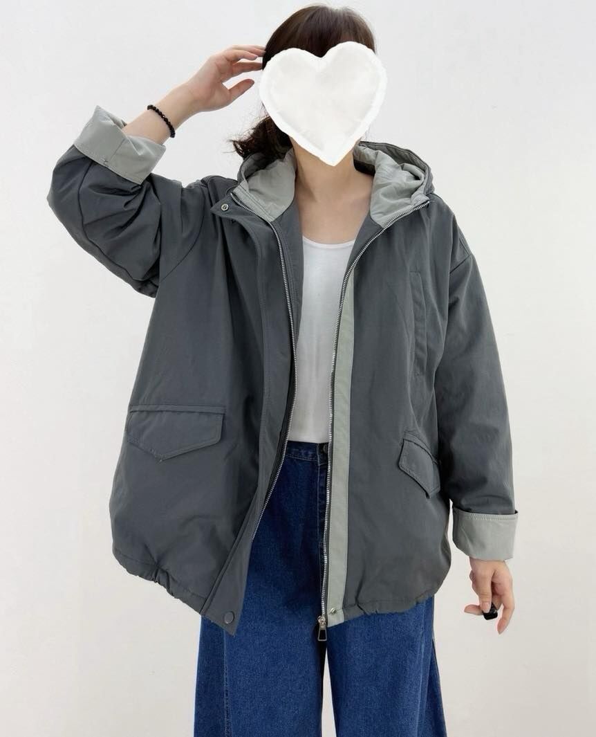 【休閒百搭的撞色連帽防風舖棉外套】（現貨）