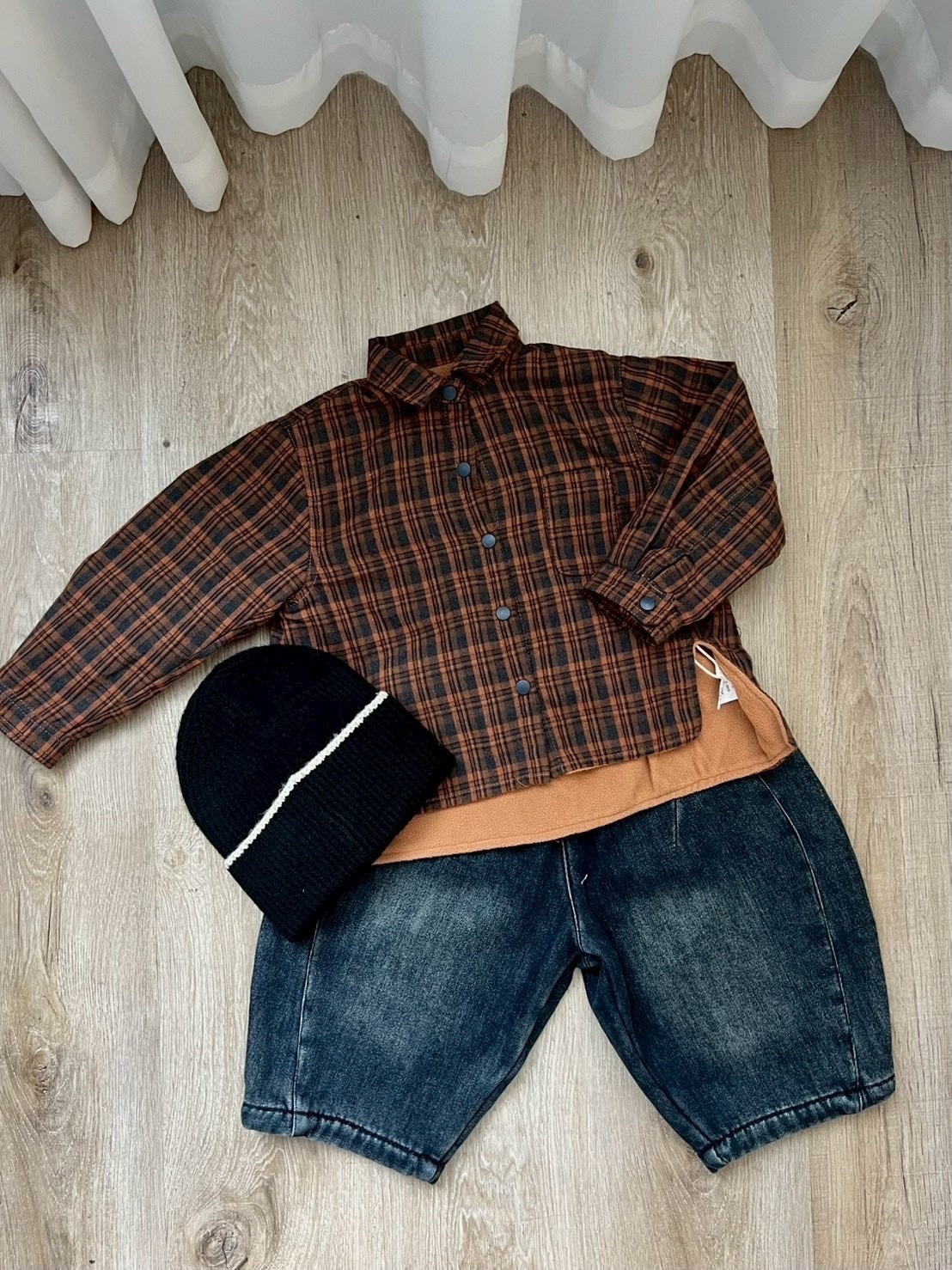 A03596磨毛格紋襯衫