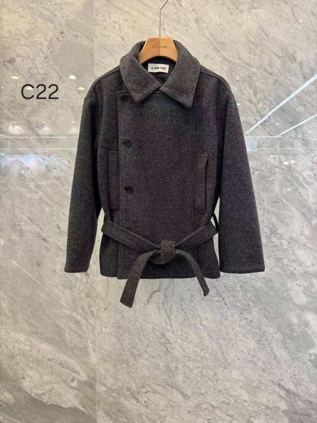 JN5212 綁腰帶隱形側排扣翻領外套