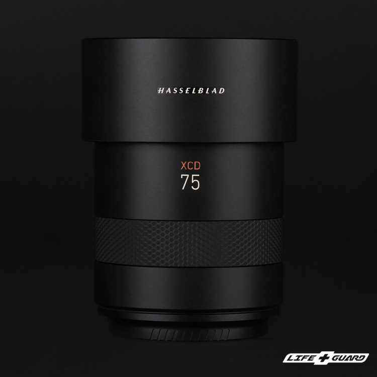 LIFE+GUARD Hasselblad XCD 75mm F3.4 P 貼膜展示圖，LIFE+GUARD 風格設計