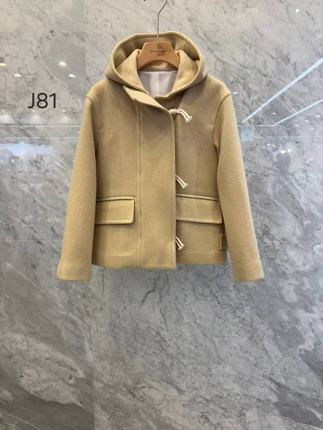 JN5215 隱形排扣連帽短版羊毛外套