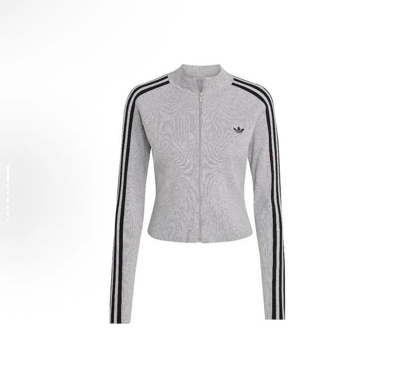 【預購】Adidas Originals Adicolor Slim Knit Track Top｜直條紋針織外套｜短版合身版型｜女款 灰色 JZ0886