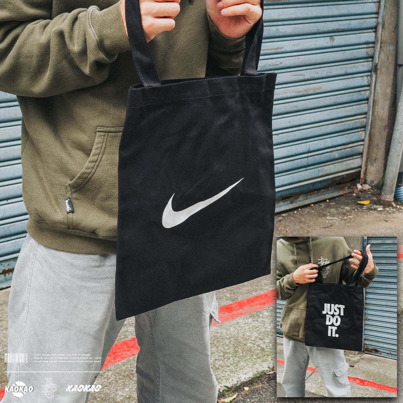 <500元左右交換禮物>NIKE Just Do It 帆布袋 手提袋 國外限定 黑色 BG018-010A