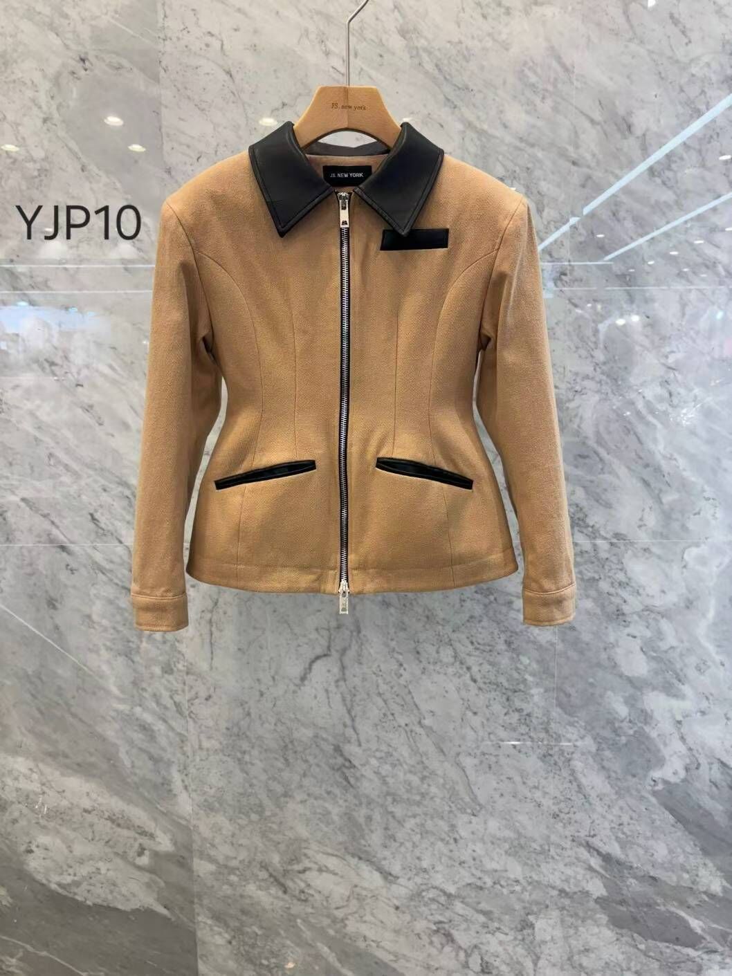 JN5218 超顯瘦撞色翻領拉鏈外套