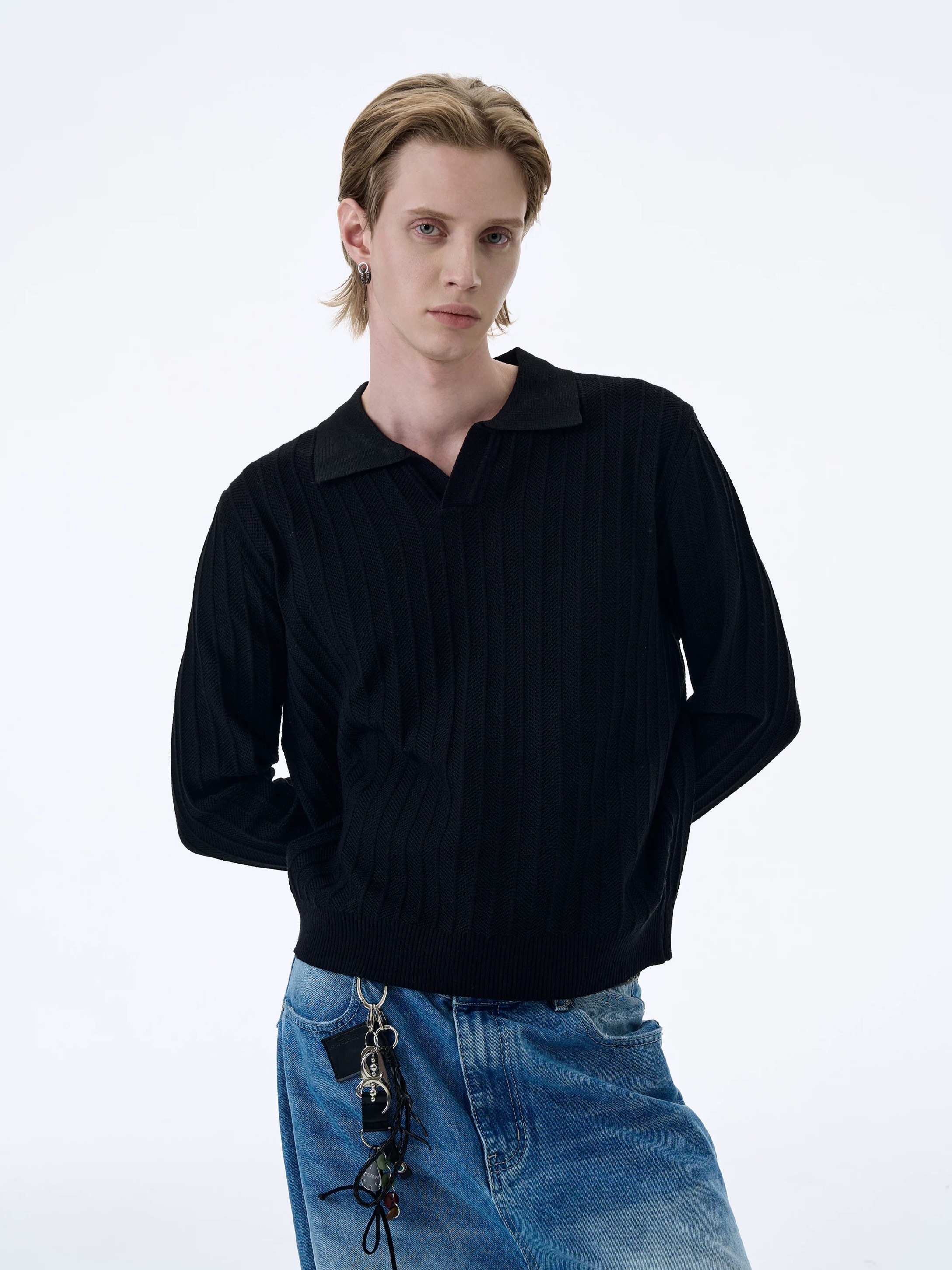 - SIMPLEACTION - 美式老錢風cleanfit翻領針織上衣