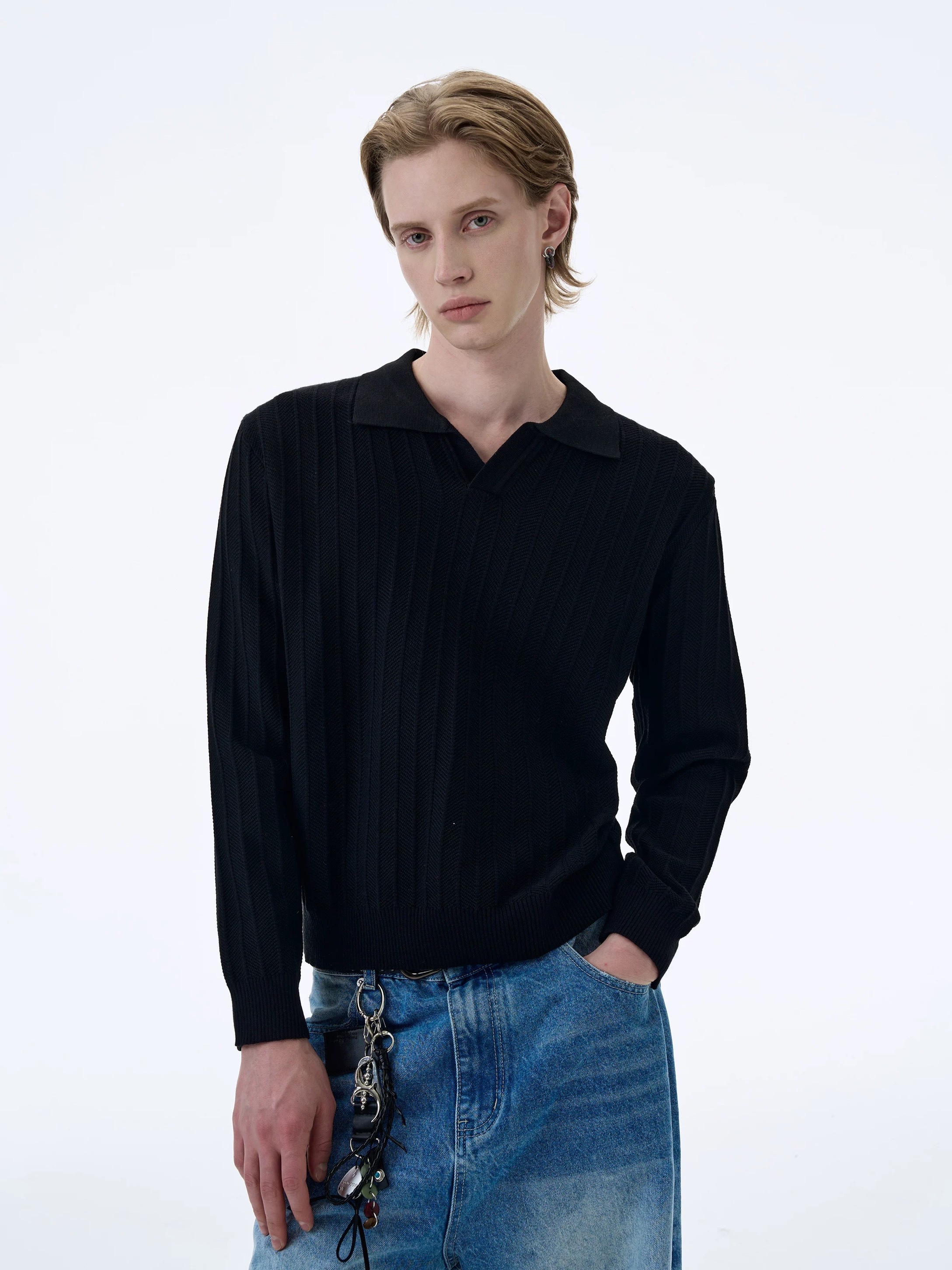 - SIMPLEACTION - 美式老錢風cleanfit翻領針織上衣