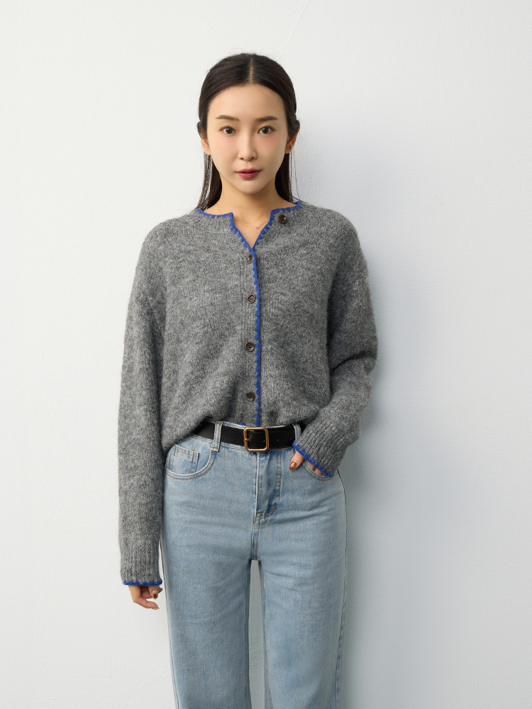 QQ撞色排釦針織外套（9%羊毛)