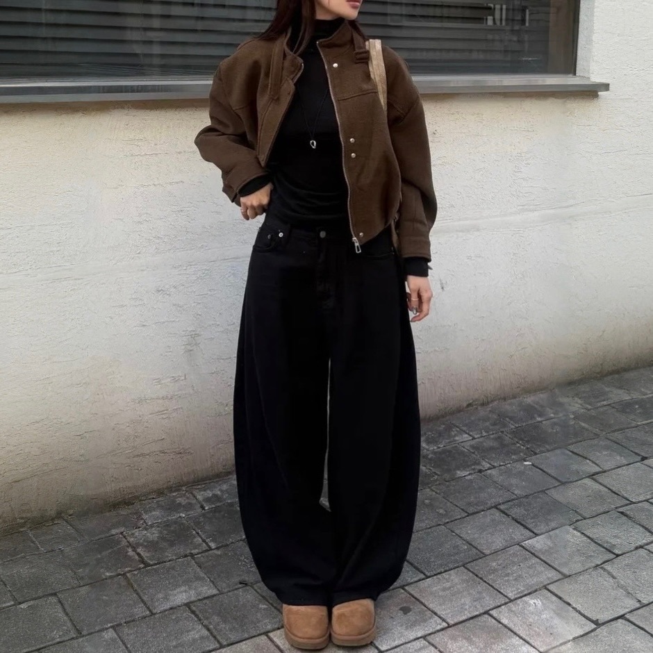 【優惠價預訂】韓國加絨格紋口袋彎刀褲（2色）