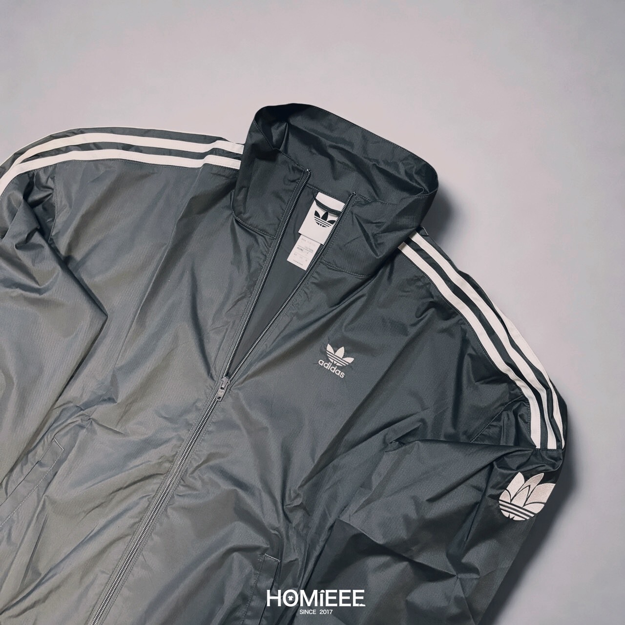 Adidas Originals Jacket 外套 三葉草 防風 立領 水泥灰 [JI7533]