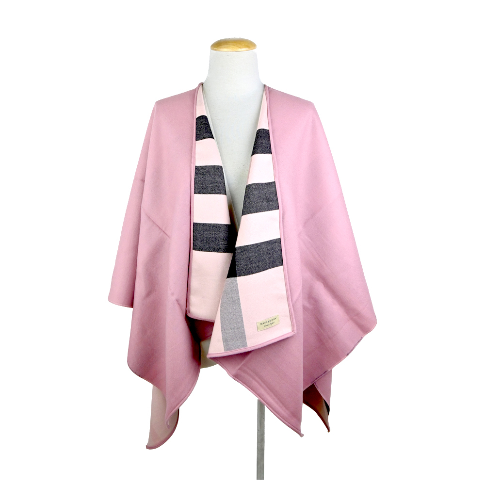 【JS’Maxx】BURBERRY 經典格紋雙色羊毛披肩/斗篷(粉)