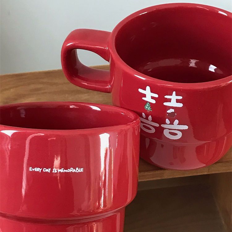 《6388》紅色囍字疊疊馬克杯 300ml