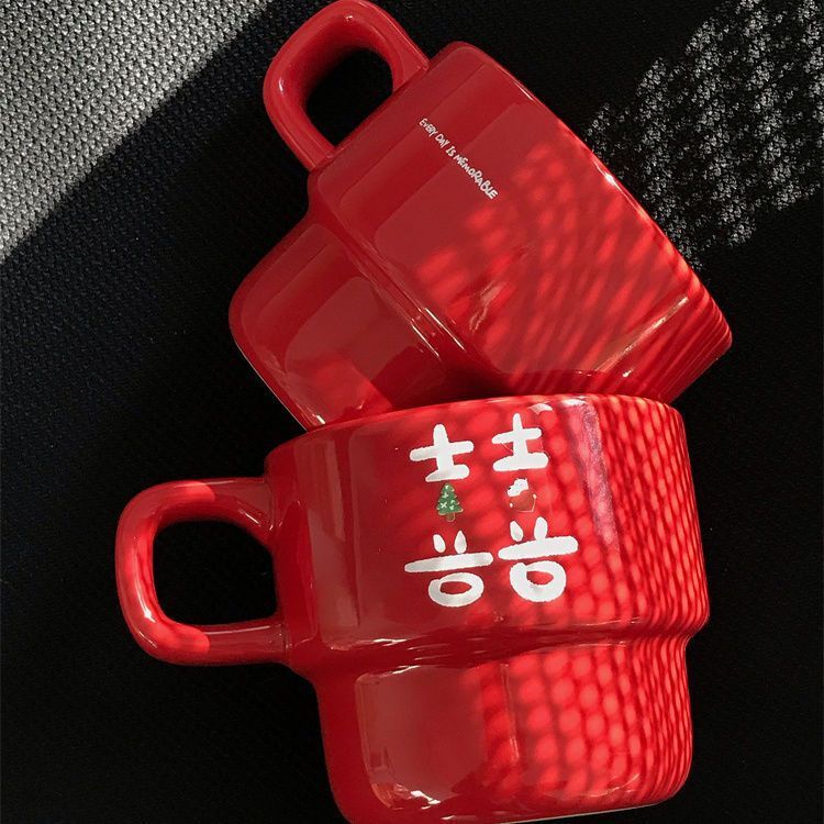 《6388》紅色囍字疊疊馬克杯 300ml