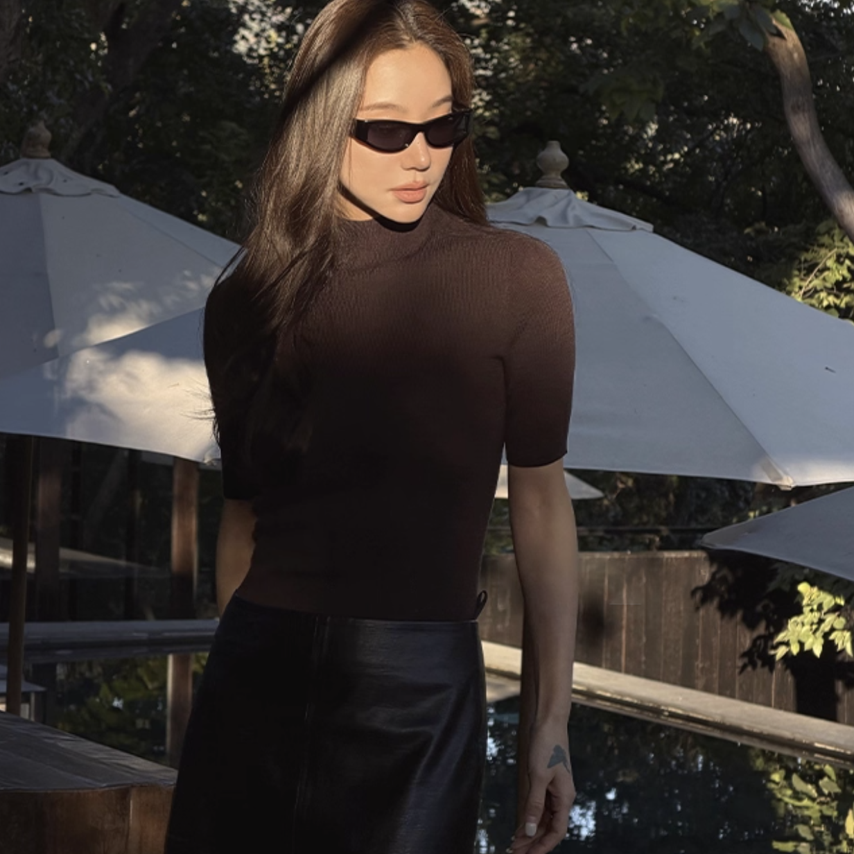 歐美彈力螺紋短袖小立領上衣-S-L / 2色 (Elegant & Love)