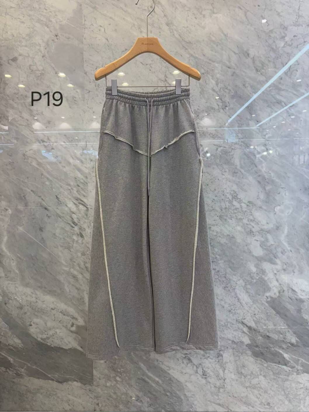 JN5234 魚骨車線全橡筋束腰繩休閒褲